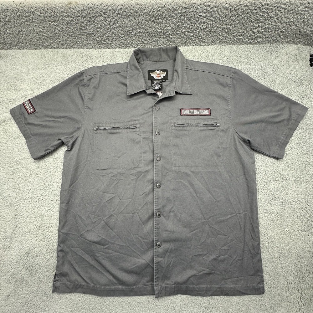 Harley Davidson Mens XL 96006-09VM Gray Button Down S/S Shirt Embroidered V-Twin